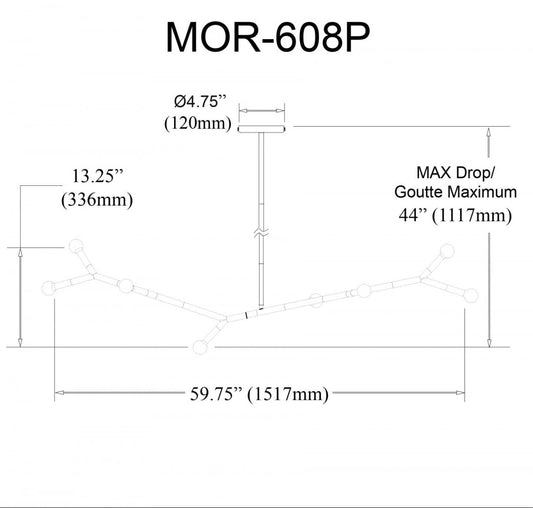 Dainolite Morgan 8 Light Horizontal Pendant Matte Black Finish Lamp|Luminaire suspendu horizontal Morgan de Dainolite avec fini noir mat et 8 ampoules