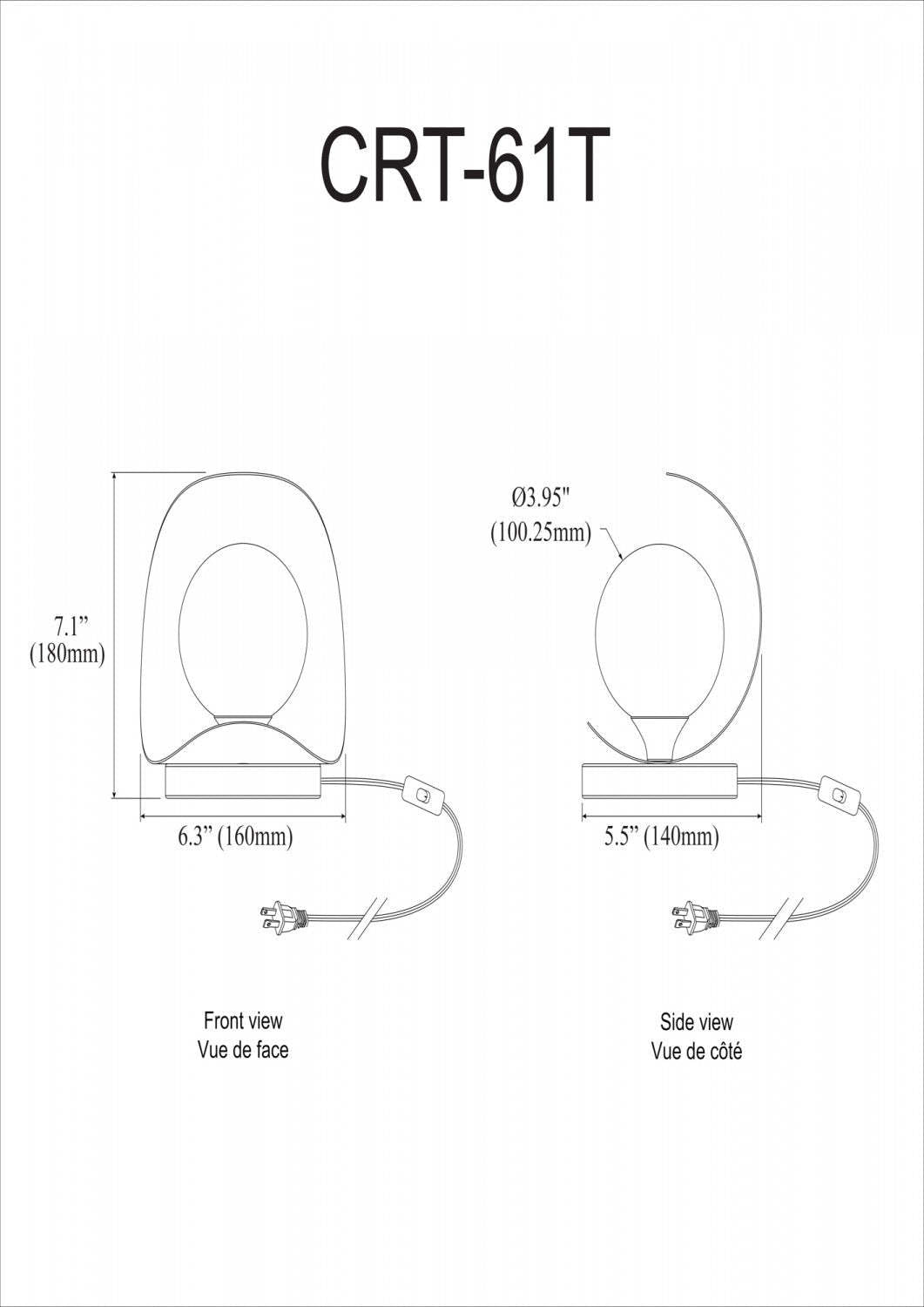 Dainolite Crescent 1 Light Table Lamp Matte Black Finish|Lampe de table Crescent de Dainolite avec finition noire mate et 1 ampoule