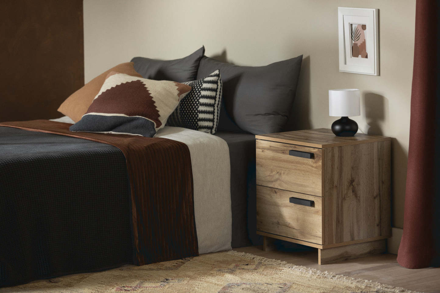 Table de nuit Cavalleri avec 2 tiroirs - Chêne Nordik|Table de nuit Cavalleri à 2 tiroirs - chêne nordique