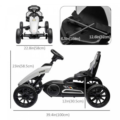 Aosom Kart à Pédales Pour Enfants, Voiture à Pédales Avec Essieu Pivotant, Siège réglable, Frein à Main