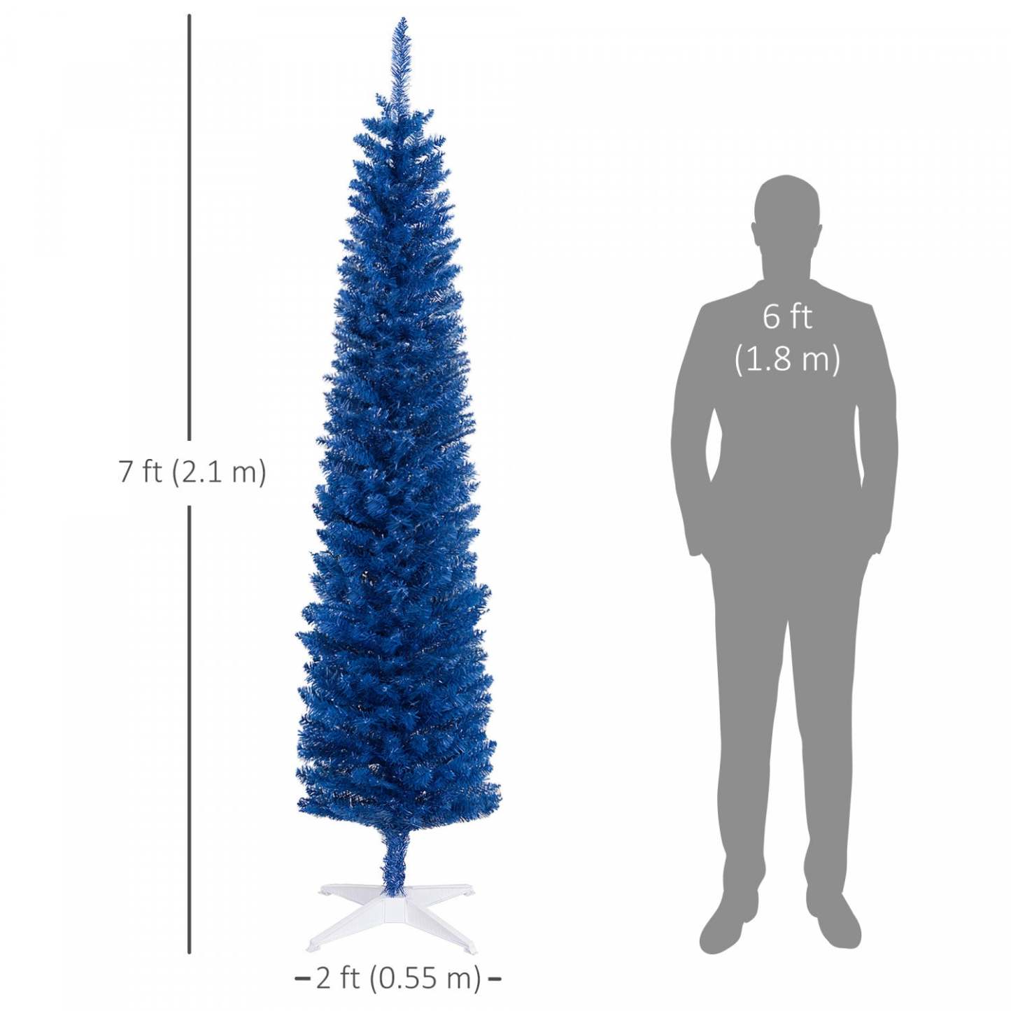 Homcom Sapin de Noël artificiel en forme de crayon de 2,1 m avec branches réalistes | Homcom Sapin de Noël Artificiel Fin, Sapin de Noël Crayon, Bleu Profond