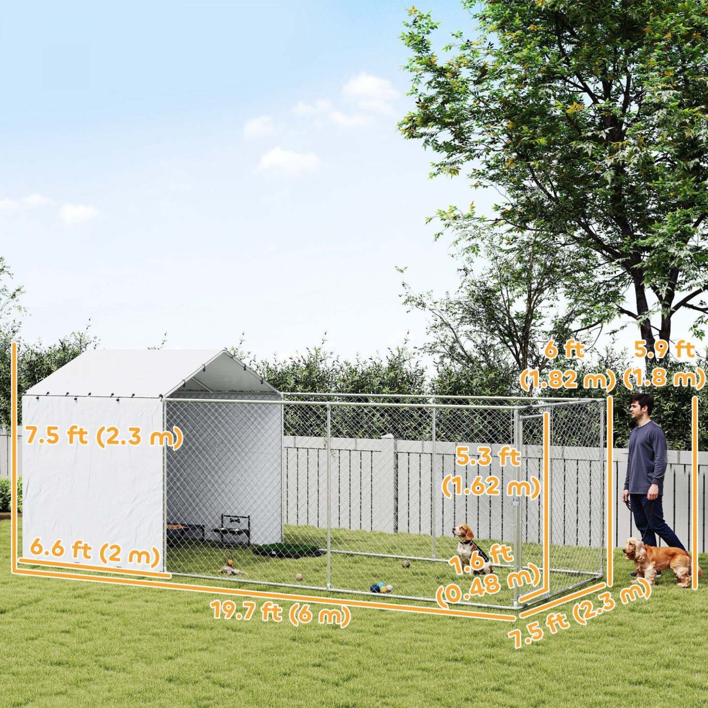 Pawhut Enclos Extérieur pour Chien avec Couverture Imperméable et Résistante aux UV, Parc pour Chien avec Verrou Sécurisé pour Chiens de Petite, Moyenne et Grande Taille, 19.7' X 7.5' X 7.5'