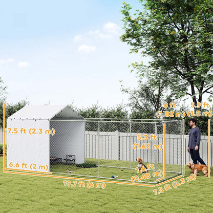 Pawhut Enclos Extérieur pour Chien avec Couverture Imperméable et Résistante aux UV, Parc pour Chien avec Verrou Sécurisé pour Chiens de Petite, Moyenne et Grande Taille, 19.7' X 7.5' X 7.5'