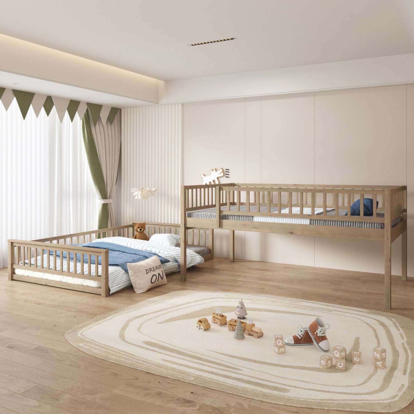 Sabrina – Lit Superposé Convertible En Bois Massif, Format Full Xl Sur Queen Avec Échelle - Noyer