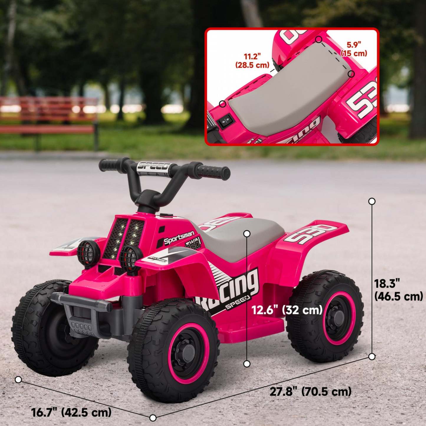 Qaba Quad 6 V Pour Enfants, 4 Roues Alimentées Par Batterie, Voiture Electrique Avec Phares Led, Ava