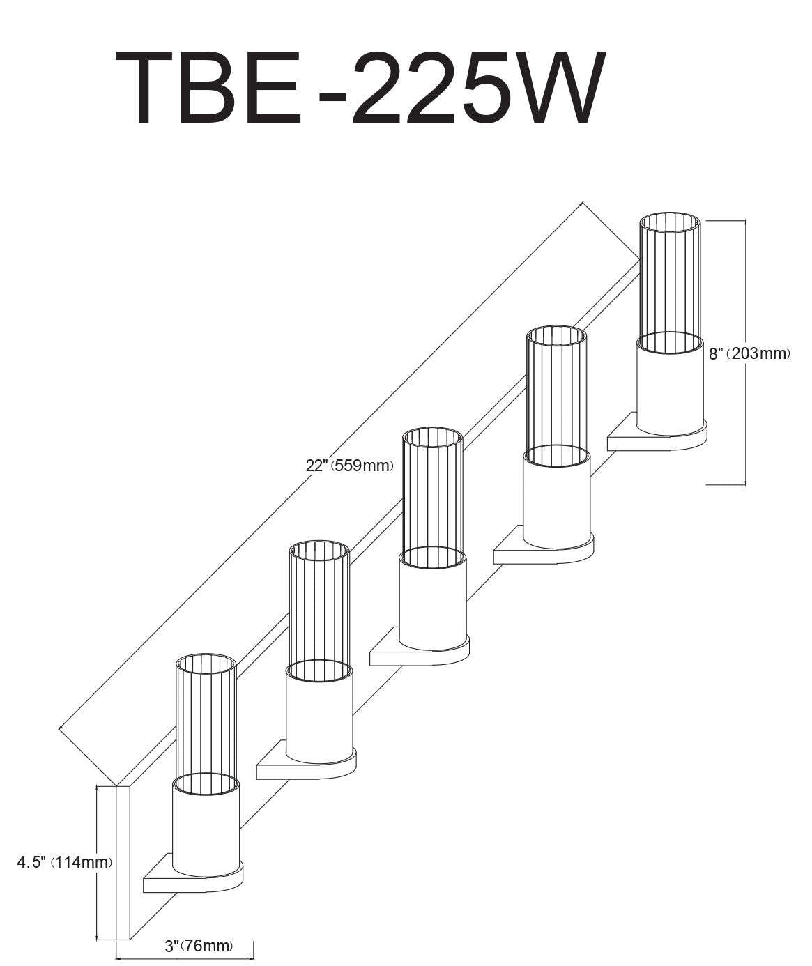 Dainolite Tube 5 Light Vanity Light Matte Black Clear Fluted Glass Lamp|Lumière de coiffeuse Tube de Dainolite en verre cannelé transparent, avec fini noir mat et 5 ampoules