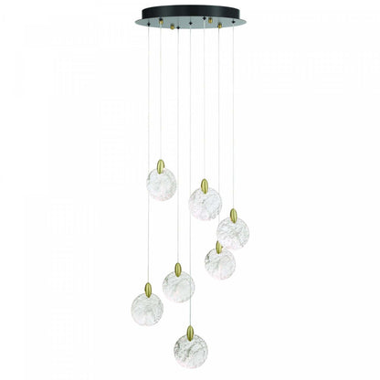 Lustre LED intégré Snowflake à 7 lumières, lampe en laiton satiné | Lustre A 7 lampes A Del Integrees Snowflake, Laiton Satine