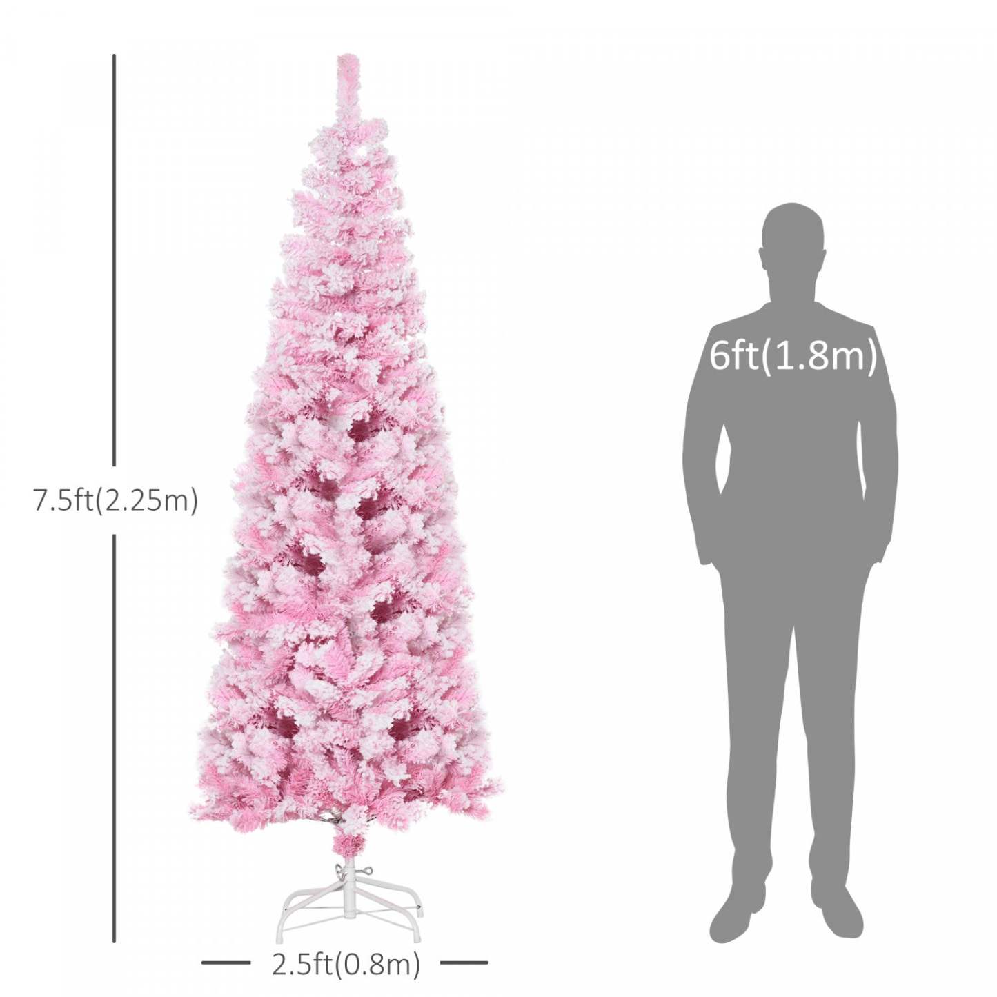 Homcom Arbre De Noël Artificiel Floqué De Neige Avec Base En Acier Rose|Homcom Snow Flocked Pencil Artificial Christmas Tree With Steel Base Pink