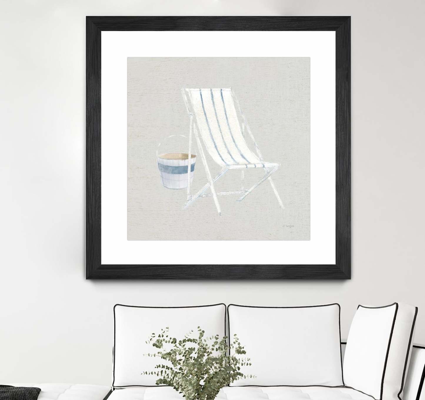 Œuvre d’art murale encadrée noire et mate « Serene Seaside Iii Tan » 30 x 30