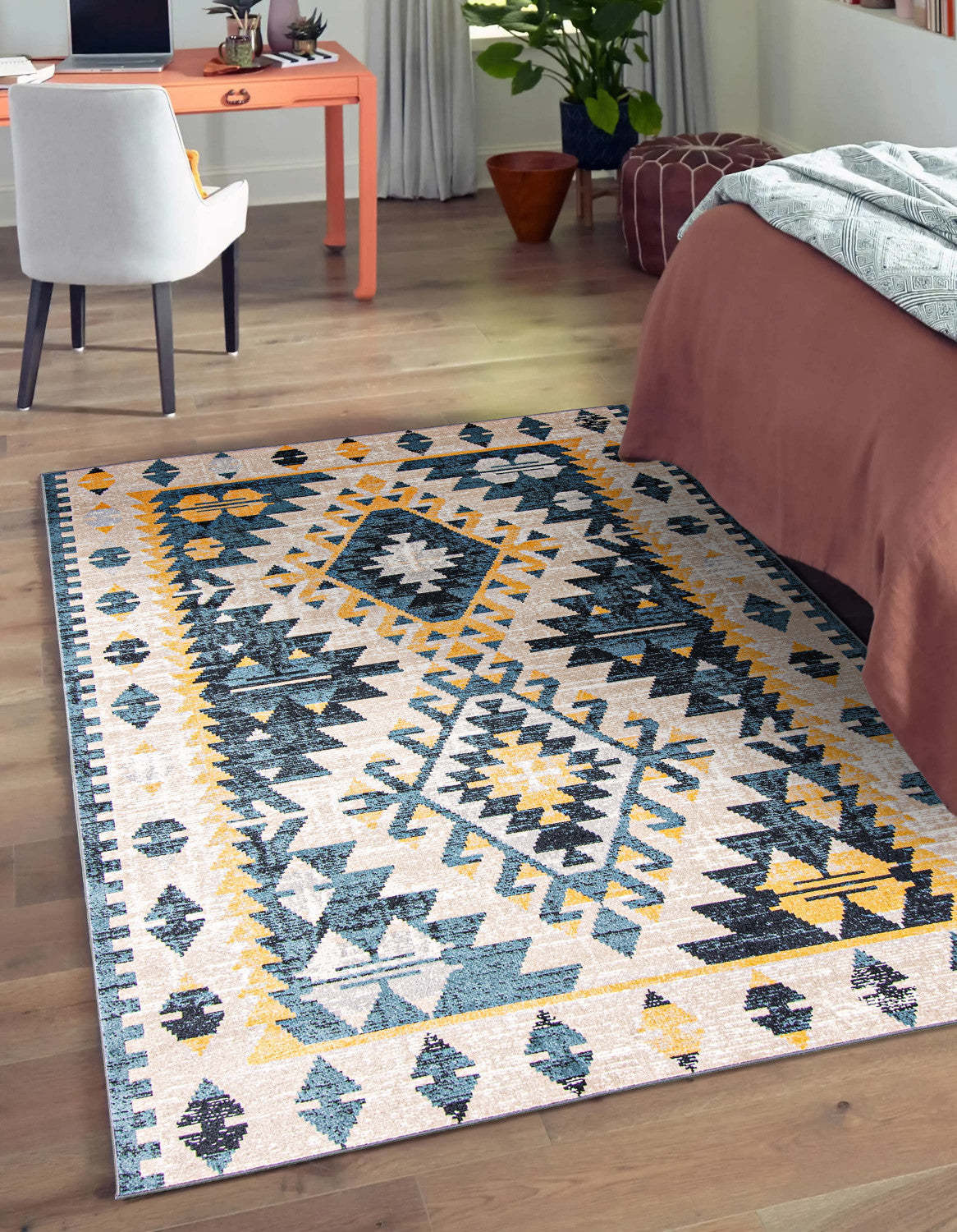 Mosaic Taupe/Blue Machine Washable Area Rug - 5'0 x 7'0|Carpette Mosaic taupe et bleue lavable à la machine - 5'0 x 7'0|D86F5B5Y