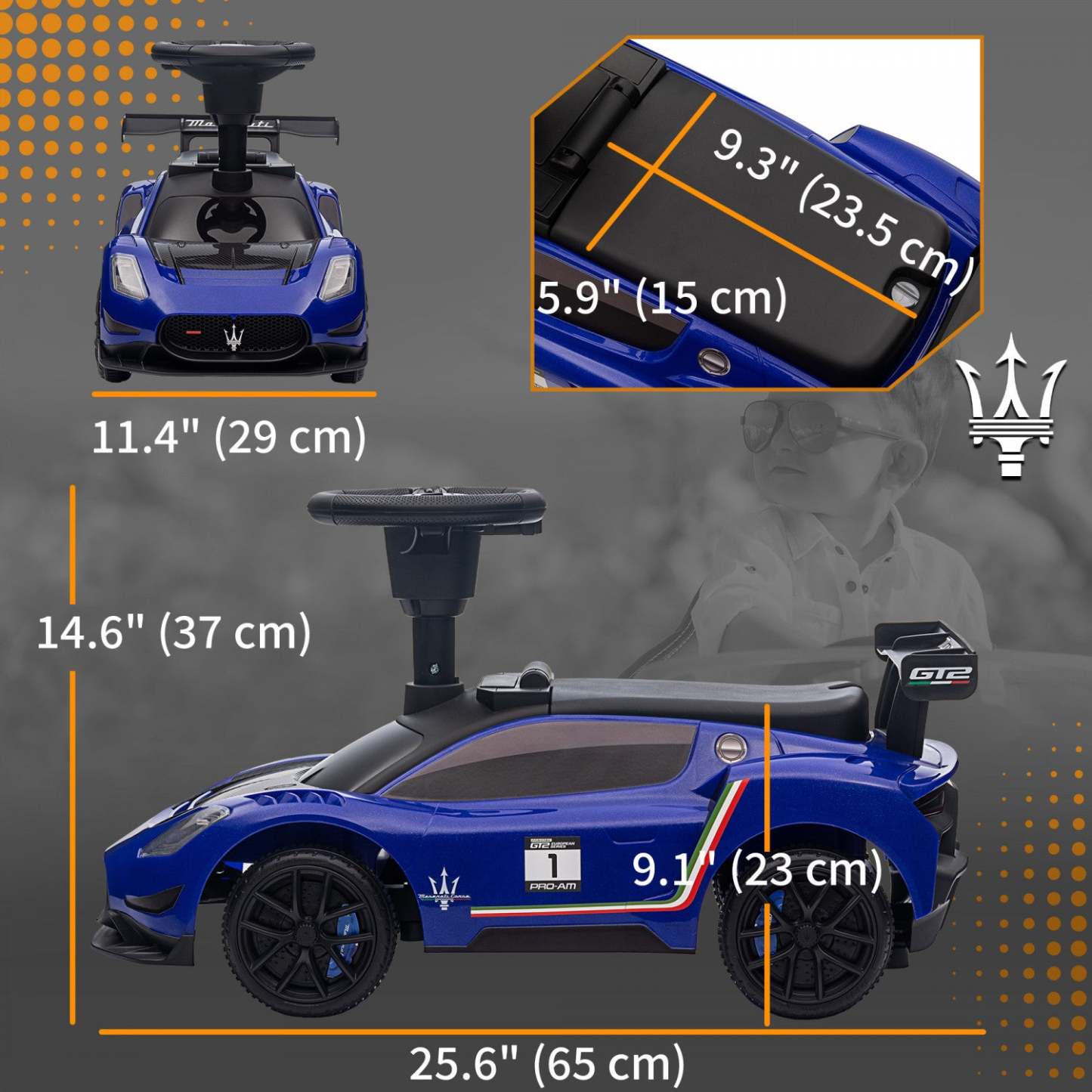 Qaba Maserati Gt2 Voiture Pour Bébé Licenciée, Jouet À Pousser Pour Tout-Petits, Style Voiture Coulissante Pour Enfants W|Qaba Voiture Coulissante Pour Bébé Sous Licence Maserati Gt2 Avec Rangement Sous Le Siège, Musique,