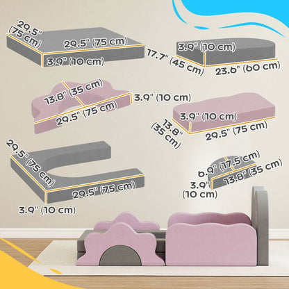 Qaba 12pcs Canapé Modulaire pour Enfants, Jouets d'Escalade pour Tout-Petits, Blocs d'Escalade en Mousse avec Piscine à Balles (balles non incluses), Ensemble d'Activités d'Escalade et de Rampement Intérieur, Gris