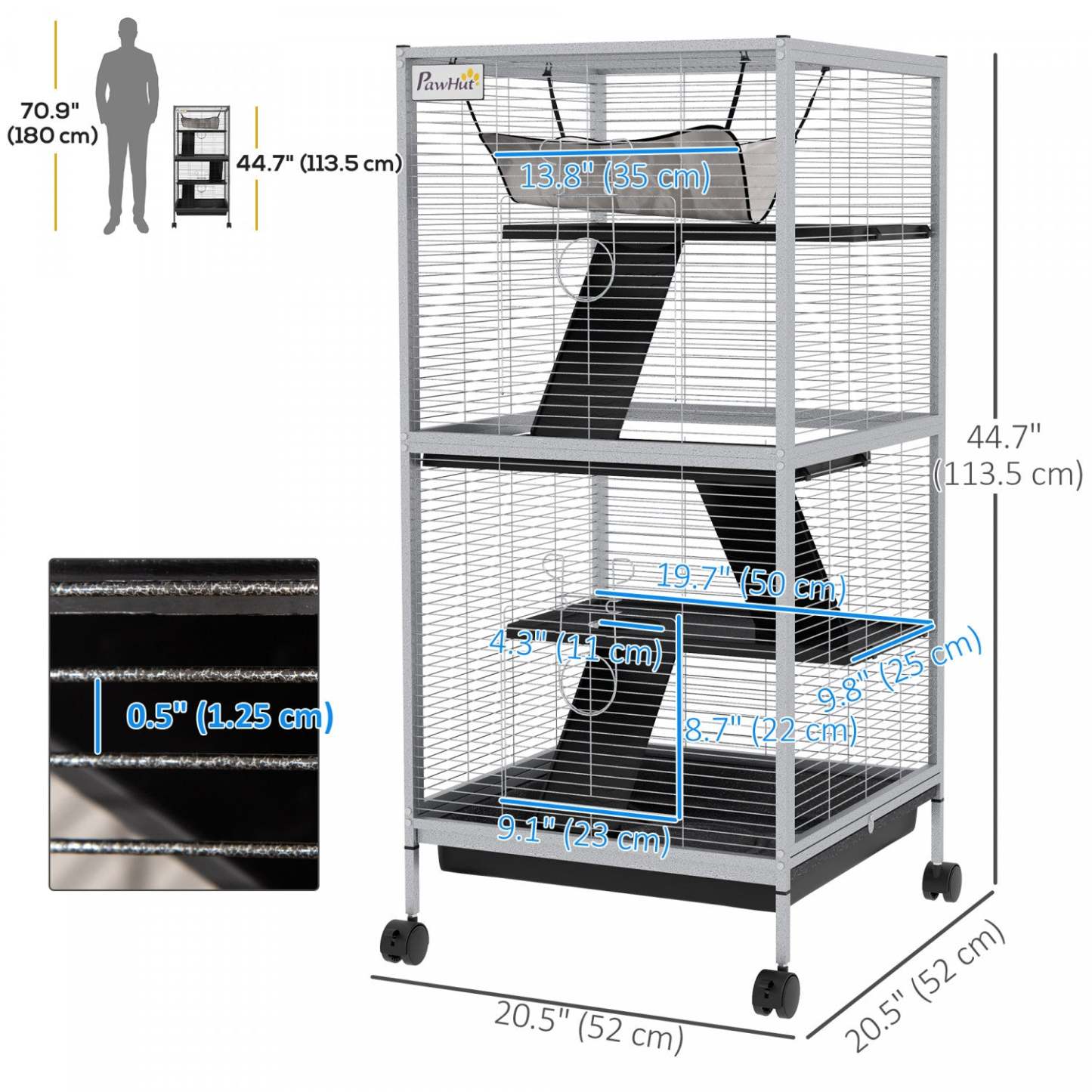 Pawhut Cage Roulante A 4 Niveaux Pour Petits Animaux, Cage Pour Cochon D'inde, Furet, Chinchilla, Kit|Pawhut 4-tier Rolling Small Animal Cage, Deluxe Guinea Pig Cage, Furet Cage For Mink Chinchilla Kit