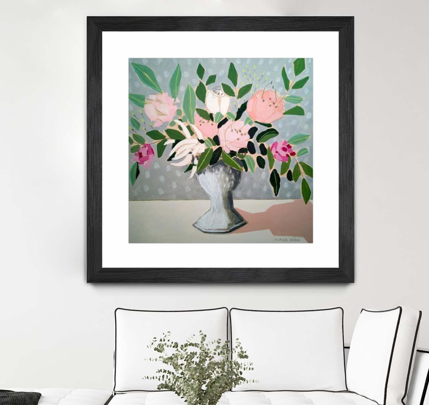 Spring Florals 1 Matted and Framed Black 30x30 Wall Art|Œuvre d'art murale encadrée noire et mate « Spring Florals 1 » 30 x 30