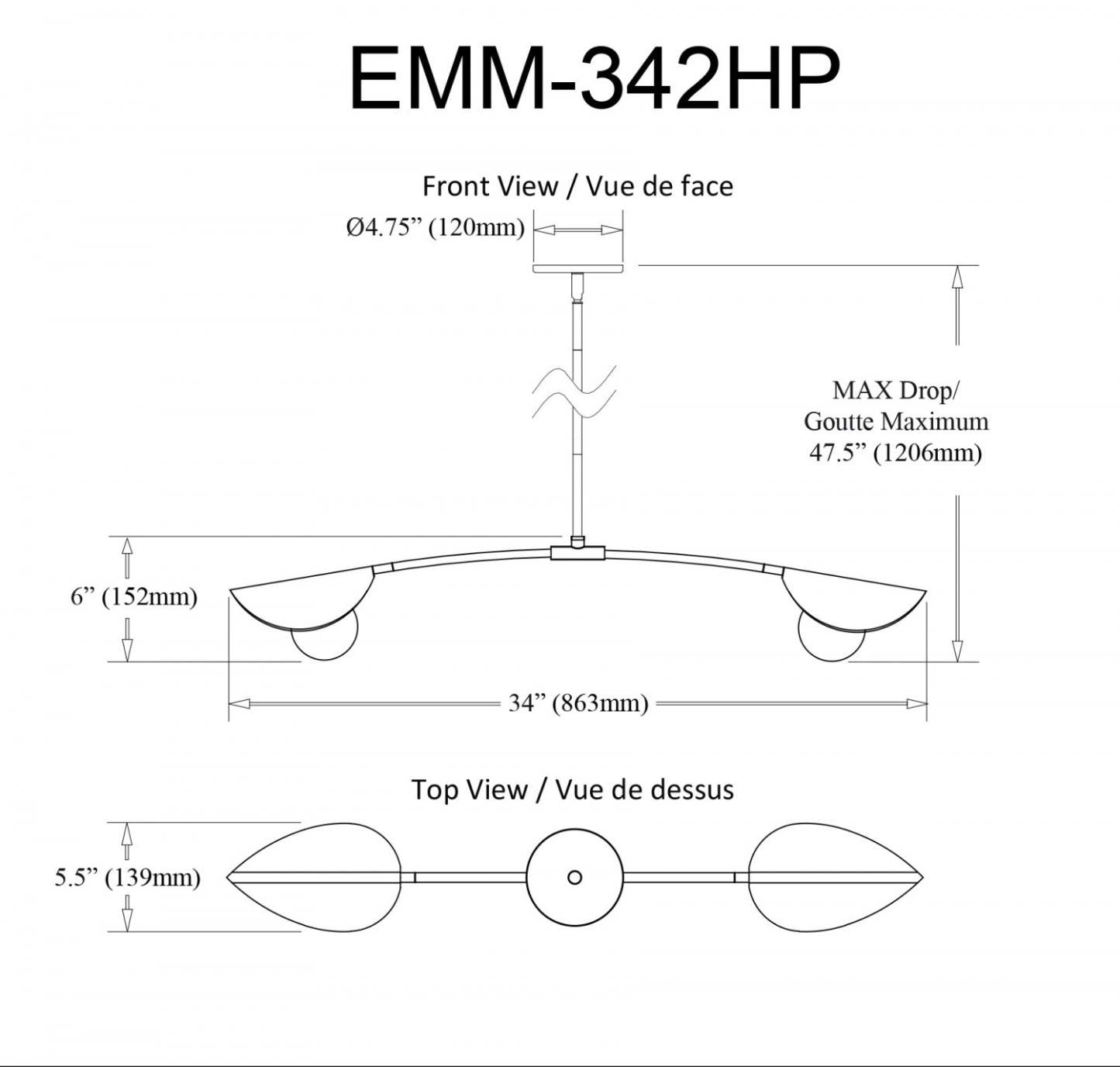 Dainolite Emma 2 Light Horizontal Pendant Matte Black Finish White Glass Lamp|Luminaire suspendu horizontal Emma de Dainolite en verre blanc, avec fini noir mat et 2 ampoules
