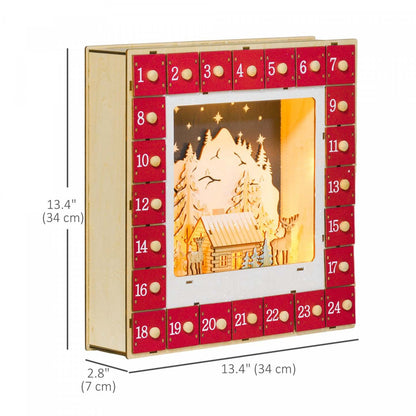 Homcom Calendrier De L'avent De Noël Avec 24 Tiroirs Et Lumières LED|Homcom Christmas Advent Calendar With 24 Countdown Drawers And LED Lights