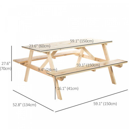 Ensemble de table de pique-nique en bois Outsunny avec bancs intégrés, trou pour parasol, naturel