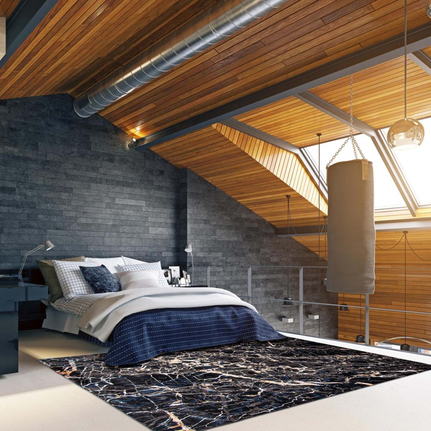 Tapis en marbre noir - 244 x 305 cm | Tapis Marble noire - 244 x 305 cm | D86FDOAD