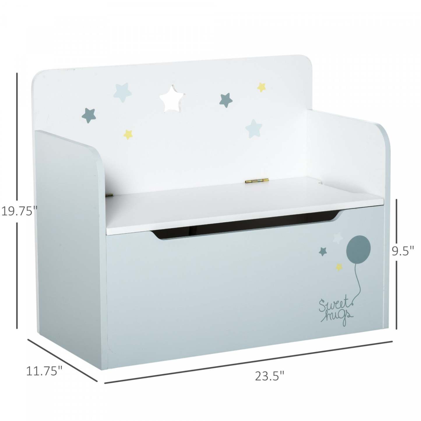 Qaba Boîte De Rangement Pour Jouets En Bois Pour Enfants 2 En 1 Design Avec Banc De Siège À Gaz 23,5