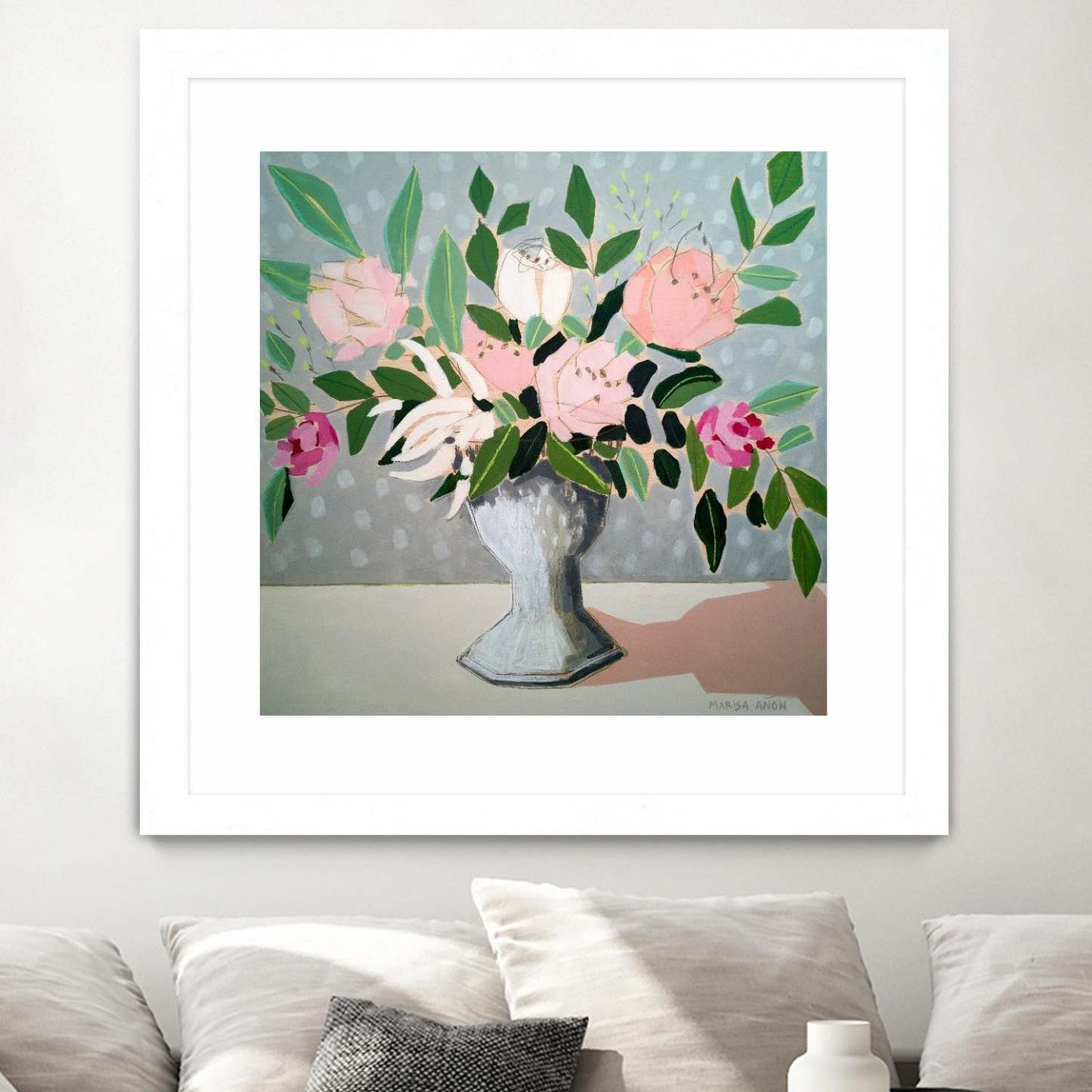 Spring Florals 1 Matted and Framed White 36x36 Wall Art|Œuvre d'art murale encadrée blanche et mate « Spring Florals 1 » 36 x 36