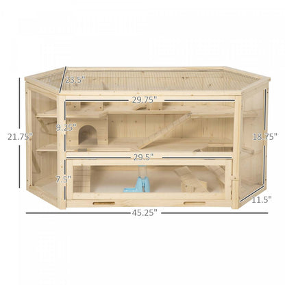 Pawhut Grande Cage En Bois Pour Hamster, Souris, Rats, Petit Animal, Exercice, Maison De Jeu À 3 Niveaux Avec Plateau