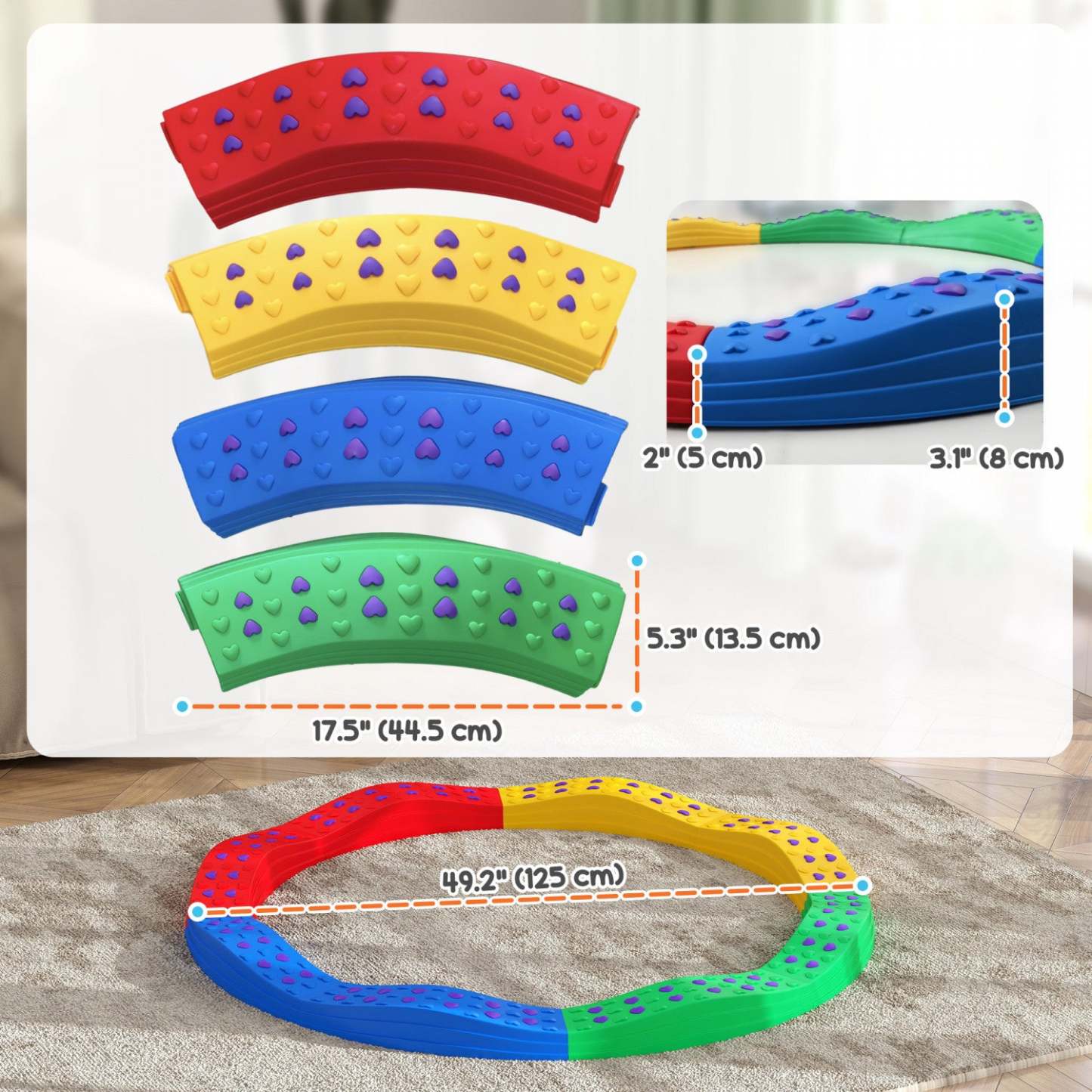 Qaba Poutre D'equilibre Pour Enfants, 8 Pièces De Tremplins D'equilibre Pour Enfants Avec Coussinets Antidérapants