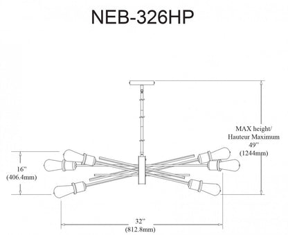 Dainolite Nebraska 6 Light Horizontal Pendant Aged Brass Finish Lamp|Luminaire suspendu horizontal Nebraska de Dainolite avec fini laiton vieilli et 6 ampoules