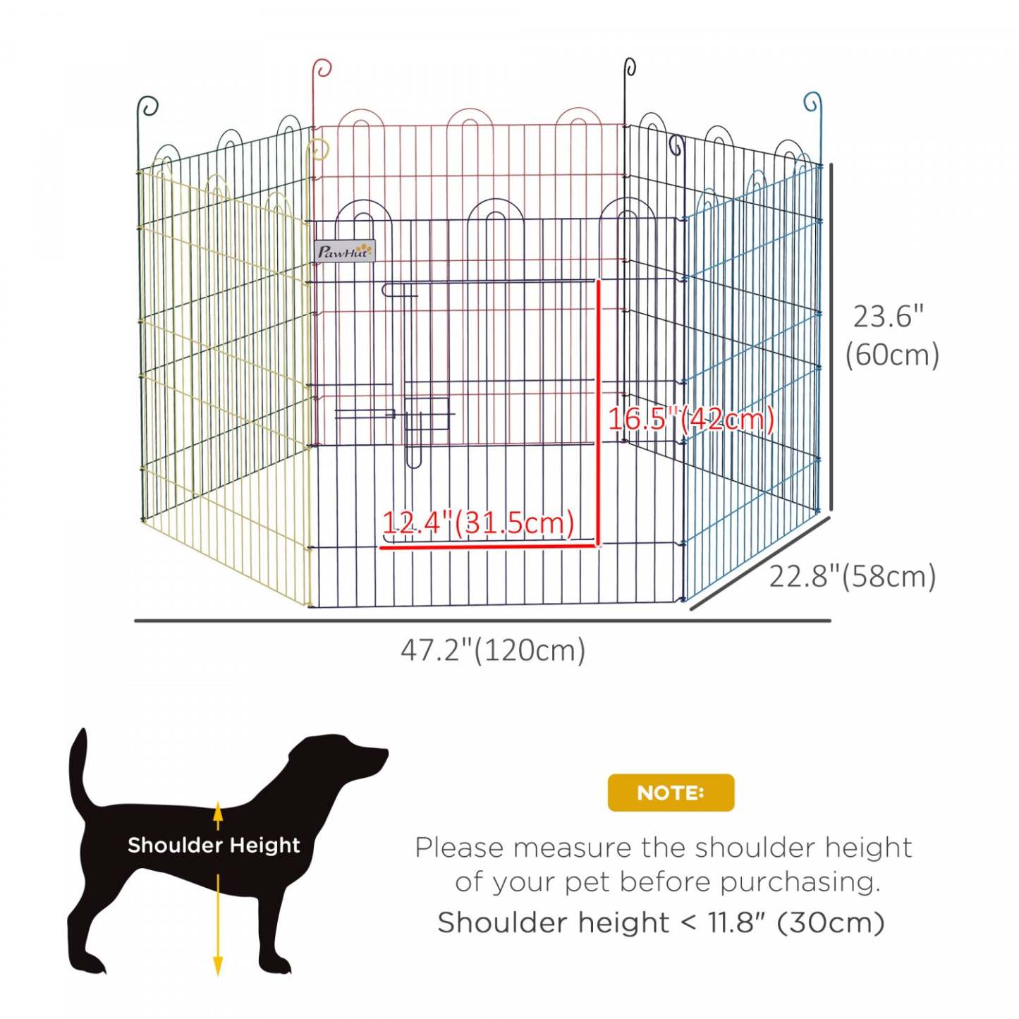 Pawhut 23.6 h Parc Pour Animaux De Compagnie En Métal Portable Hexagone Chien Cloture D'exercice Forme Flexible Puppy Crate Kenne