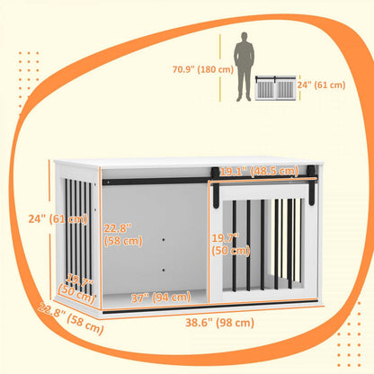 Pawhut Meuble de Cage pour Chien, Table de Fin de Cage pour Chien 39 Maison pour Chien Intérieure pour Grands Chiens, Avec Porte Coulissante, Verrou, Blanc