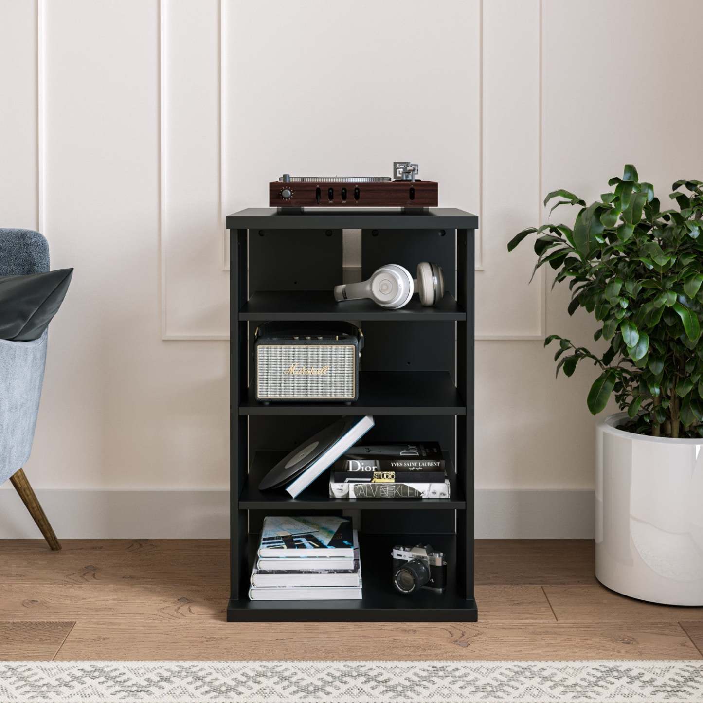 Nordika Jasper 4-Shelf Audio Tower Bookcase - Noir|Bibliothèque tour audio Jasper Nordika à 4 tablettes - noire