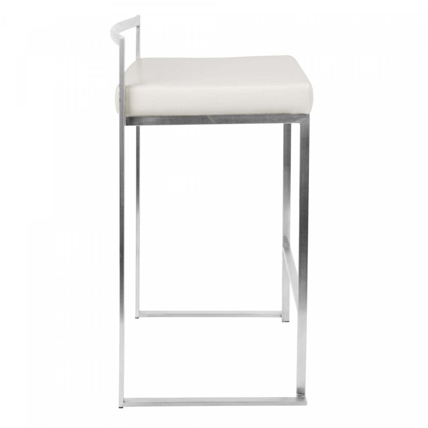 LumiSource Fuji White Faux Leather Contemporary Stackable Counter-Height Stool - Set of 2|Tabouret superposable contemporain Fuji de hauteur comptoir en similicuir blanc - ensemble de 2