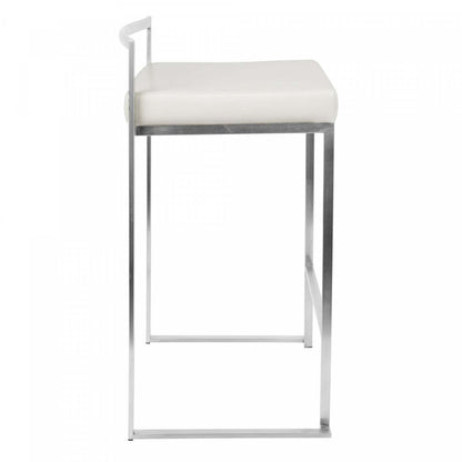 LumiSource Fuji White Faux Leather Contemporary Stackable Counter-Height Stool - Set of 2|Tabouret superposable contemporain Fuji de hauteur comptoir en similicuir blanc - ensemble de 2