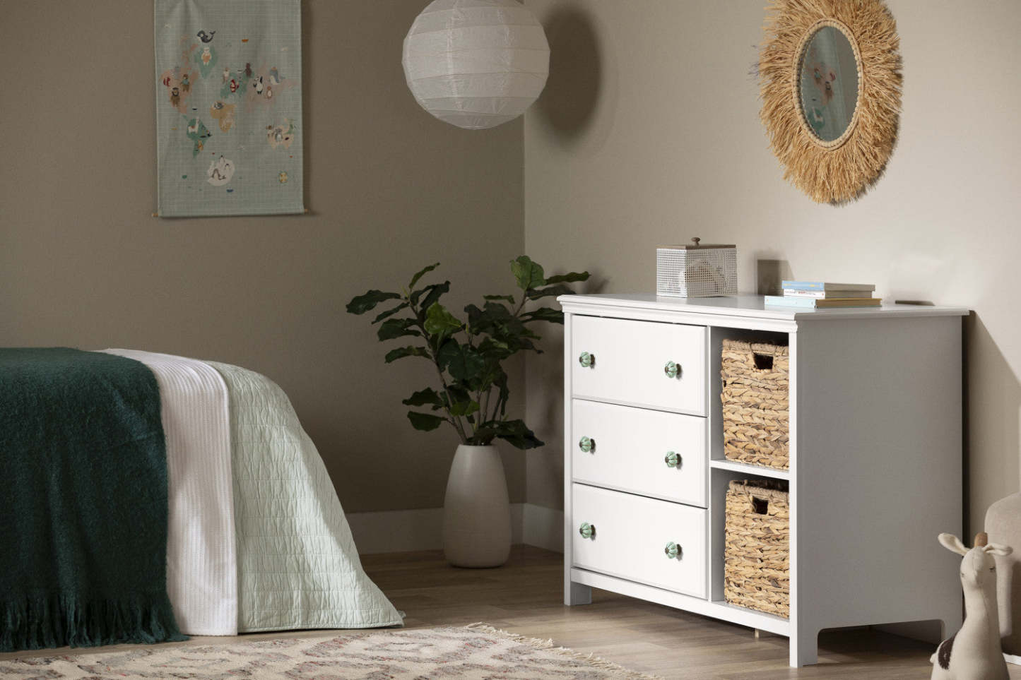 Balka 3-drawer Dresser With Baskets - Pure White | Balka Commode 3 Tiroirs Avec Paniers - Blanc Solide