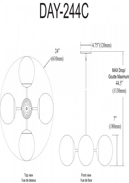 Dainolite Dayana 4 Light Chandelier Aged Brass White Glass Lamp|Lustre Dayana de Dainolite en verre blanc, avec fini laiton vieilli et 4 ampoules