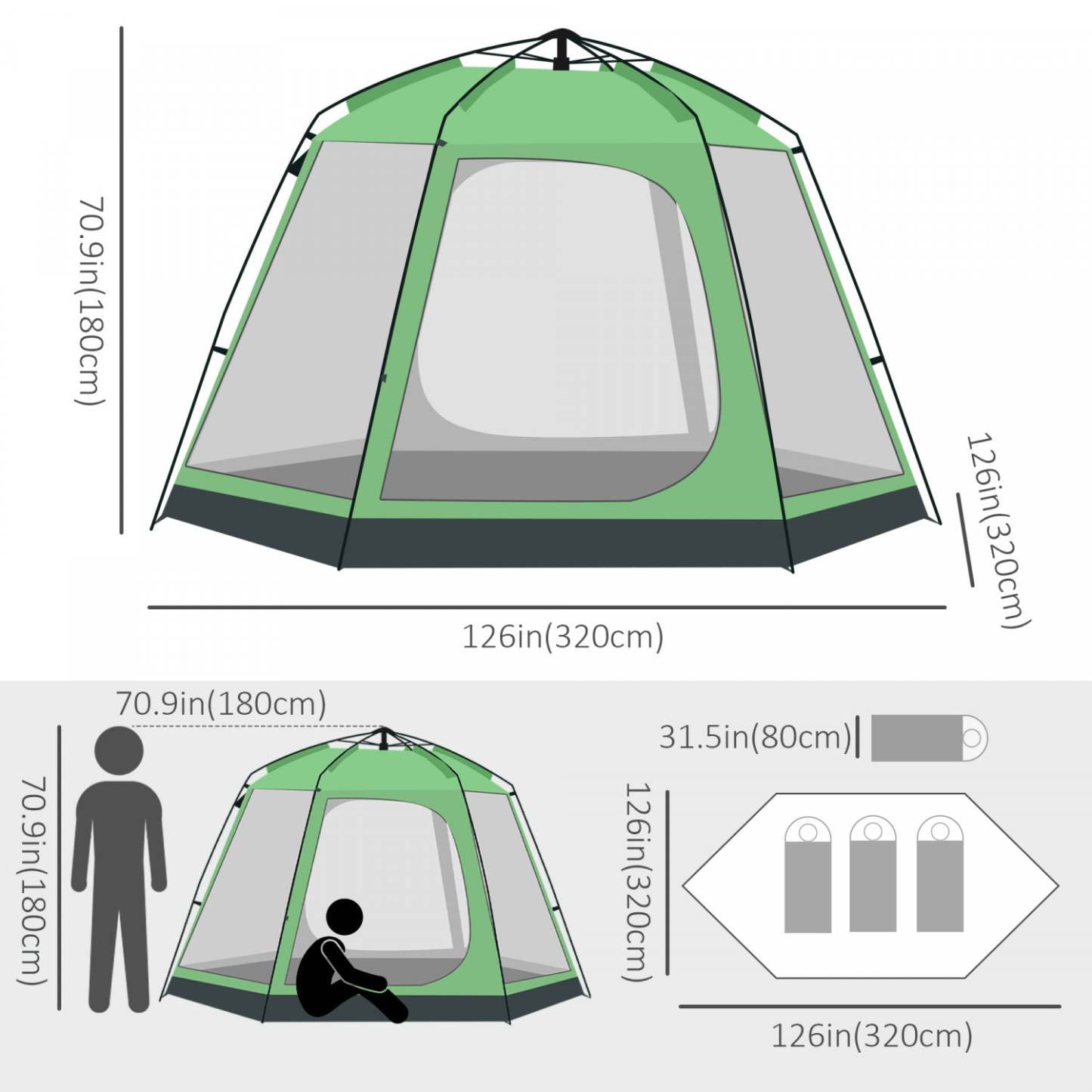 Outsunny Tente De Camping Design Pop-up 6 Personnes, Tente De Randonnée En Tissu A 2 Niveaux Avec 4 Fenêtres 2 Portes