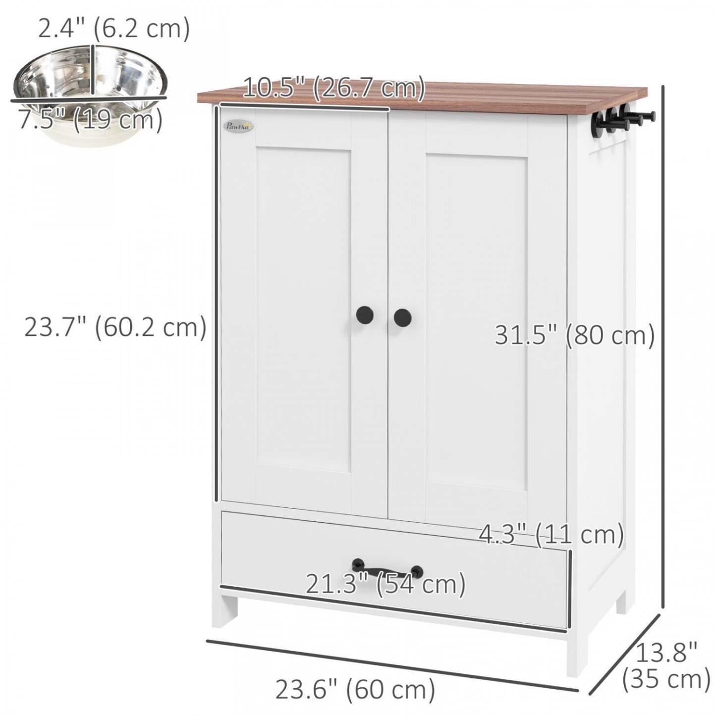 Pawhut Station D'alimentation Pour Chien, Récipient De Stockage De Nourriture Pour Animaux De Compagnie Avec Bols Élevés Cachés, Adj