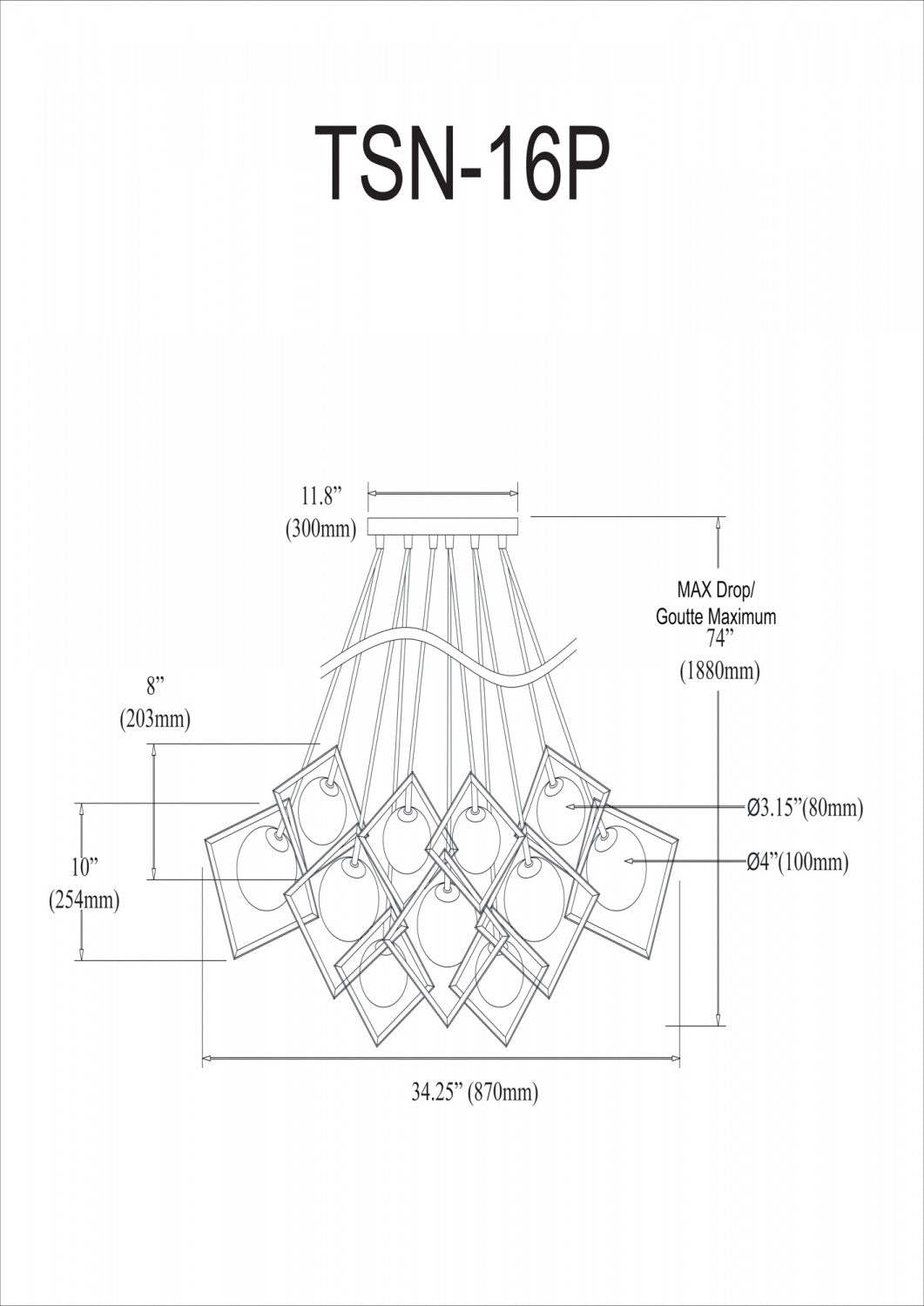Dainolite Thomson 16 Light Chandelier Gold White Glass Lamp|Lustre Thomson de Dainolite en verre blanc, avec fini doré et 16 ampoules