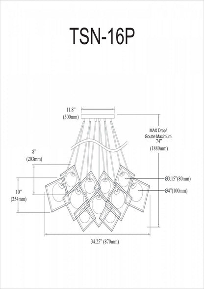 Dainolite Thomson 16 Light Chandelier Gold White Glass Lamp|Lustre Thomson de Dainolite en verre blanc, avec fini doré et 16 ampoules