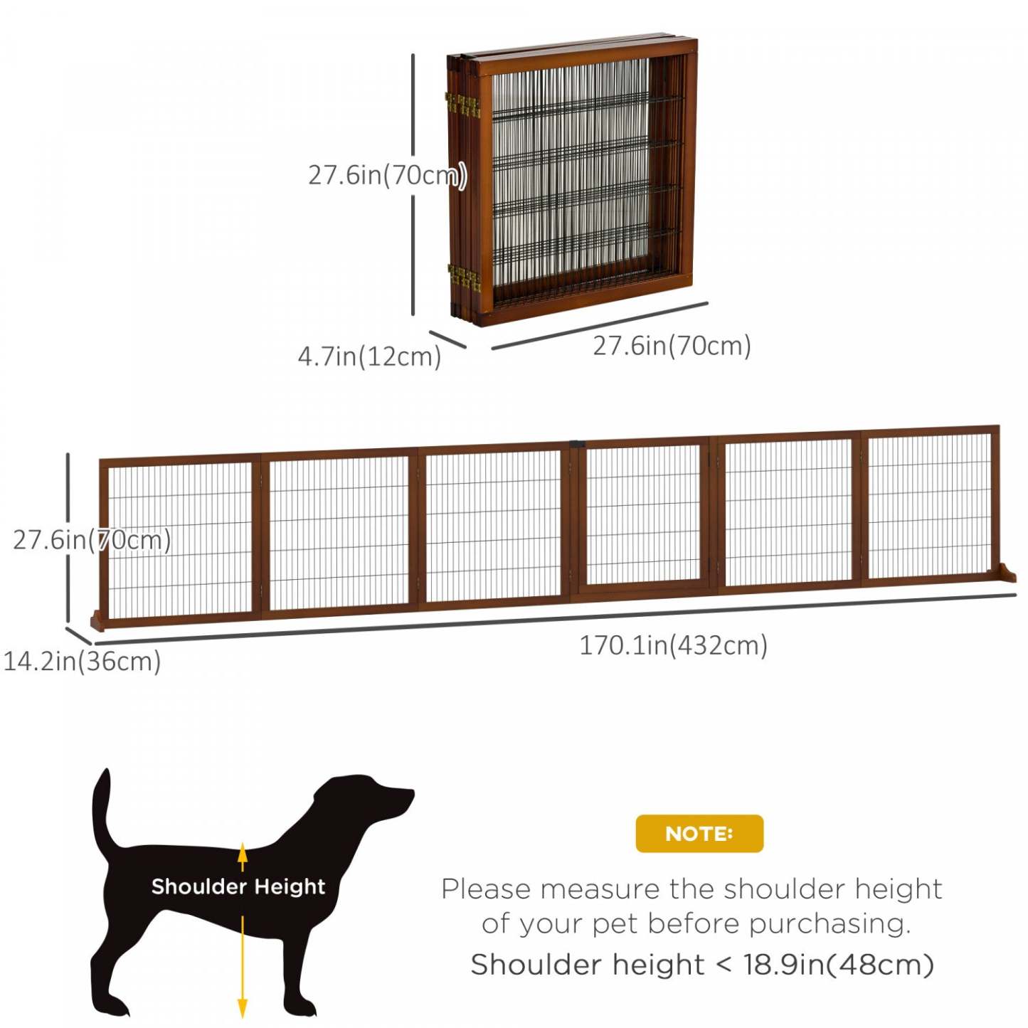 Pawhut Wooden Pet Gate, Dog Safety Barrier, Freestanding Foldable Fence, W/ 6 Panels, 2 Support Feet|Pawhut Barrière en Bois pour Animaux de Compagnie, Barrière de Sécurité pour Chiens, Clôture Pliable Autonome avec 6 Panneaux, 2 Pieds de Support