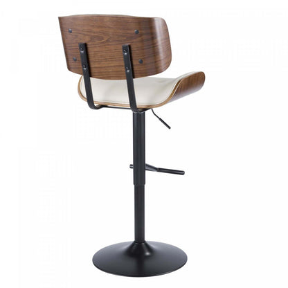LumiSource Lombardi Faux Leather Mid-Century Modern Adjustable Barstool - Walnut/Cream|Tabouret de bar réglable moderne du milieu du 20e siècle Lombardi en similicuir - noyer/crème