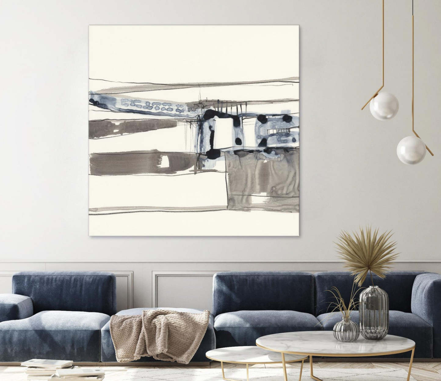 Œuvre d'art murale géante « Stark Lines II » 72 x 72