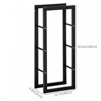 Homcom Support à bois de chauffage Porte-bûches Support de rangement pour cheminée avec poignées et 220 lb. Weight Capacité, 15|Homcom Support A Bois De Chauffage Avec Poignees Et Capacité De Poids De 220 Lbs, Noir