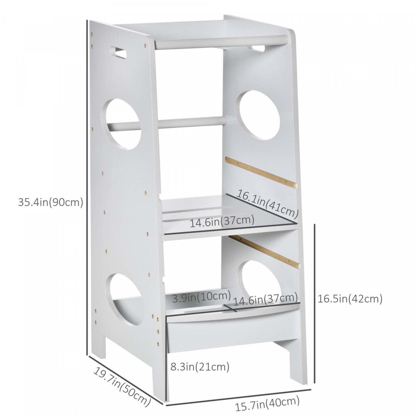 Homcom Marchepied Enfant Tabouret De Cuisine Pour Tout-petits Avec Plate-forme Debout réglable Et Barrière De Sécurité, Gris