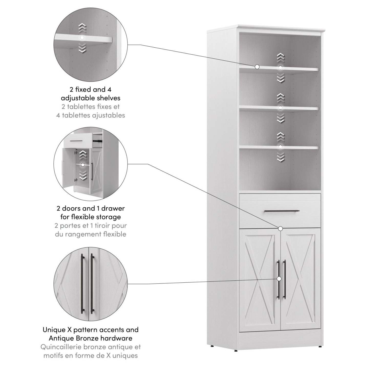 Bestar Key West 25 W Closet Organizer with Drawer &amp; Doors - Pure White Oak|Organisateur de garde-robe Key West de Bestar de 25 po (L) avec tiroir et portes - chêne blanc pur