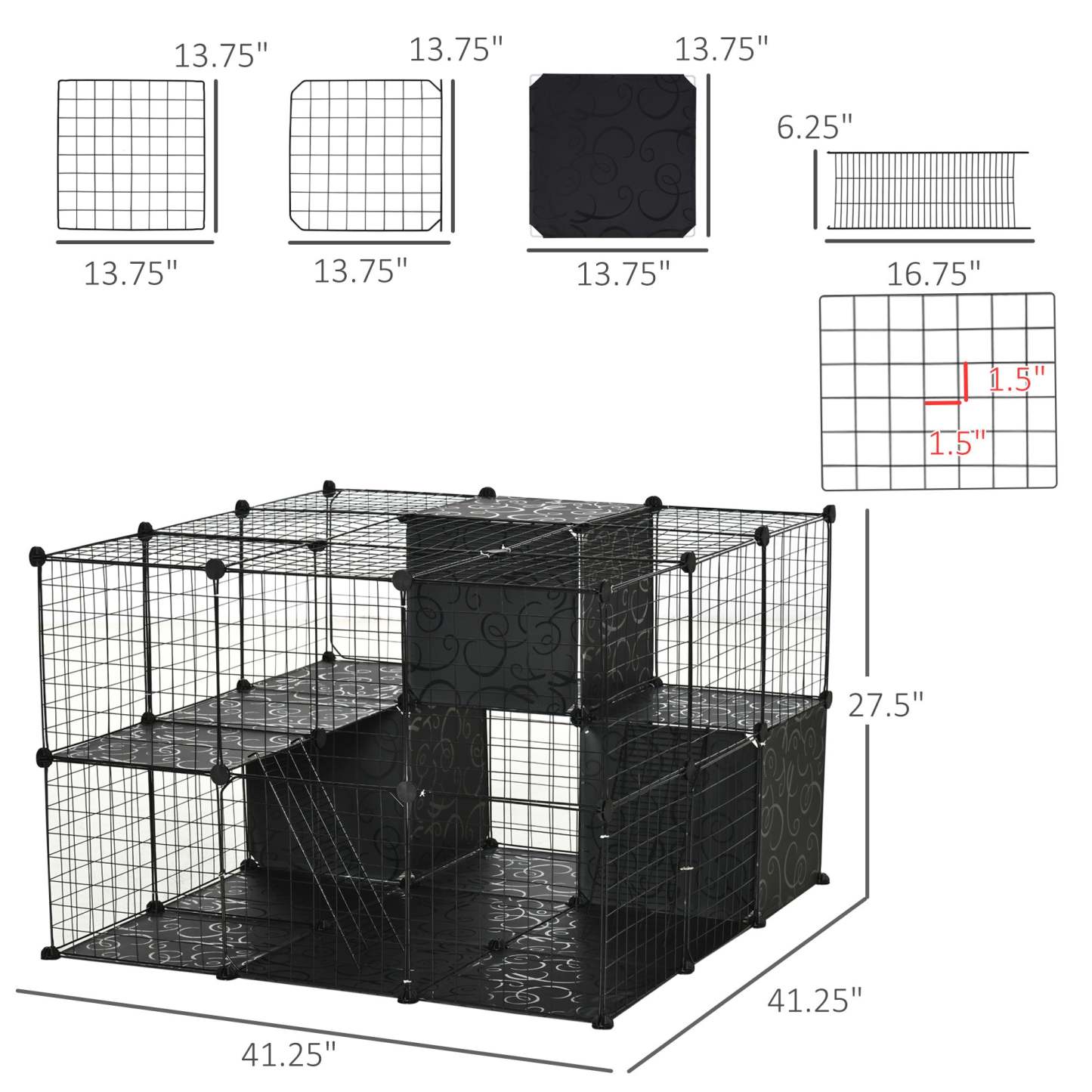 Pawhut Cage Pour Petits Animaux, Cage De Lapin Avec Porte, Parc Pour Cobaye, Clôture Pour Petit Animal Pour Lapin, Ch|Pawhut Cage Pour Petits Animaux, 56 Panneaux Cage De Lapin Pour Chiots Avec Tapis Antiderapants, Ram