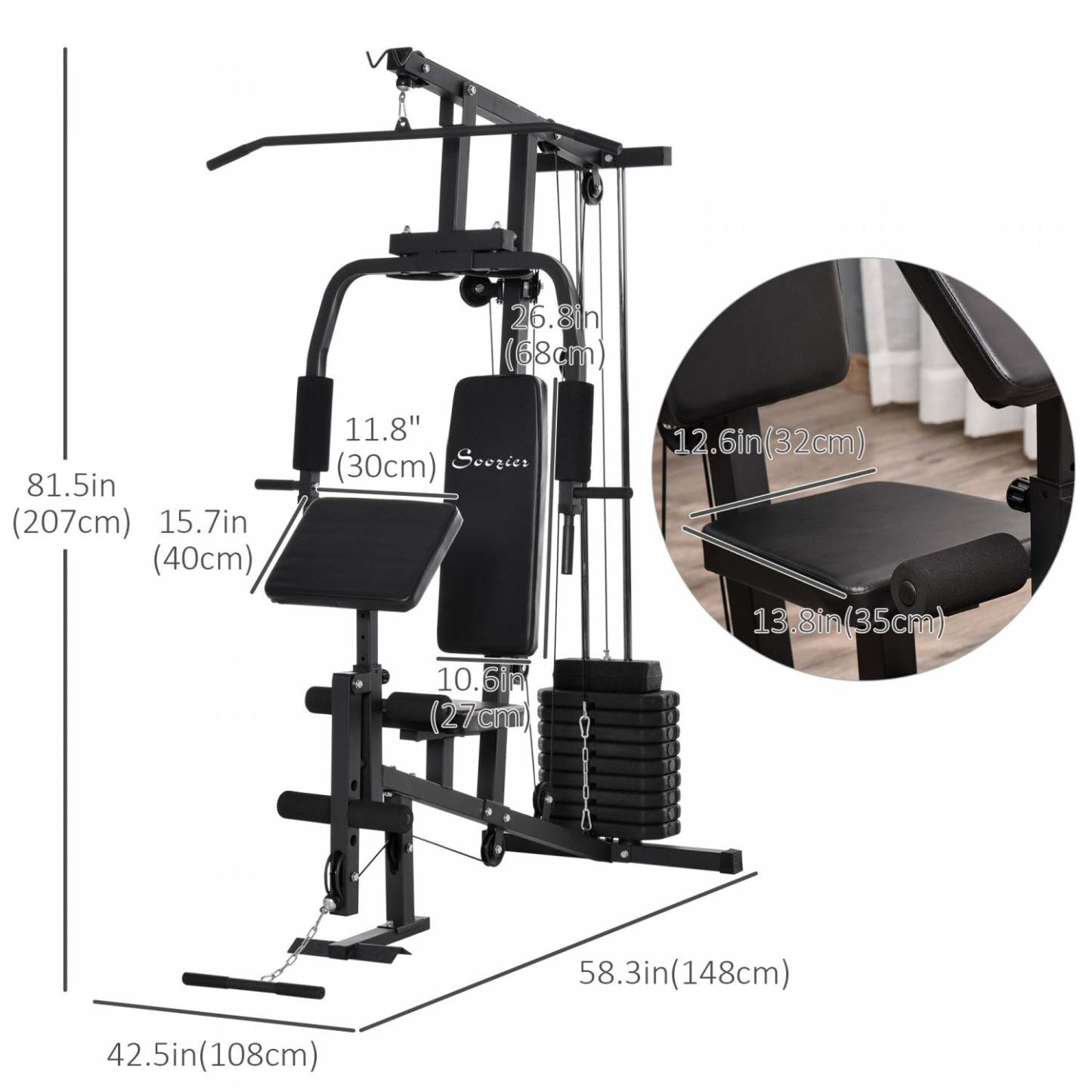 Soozier Multifonction Home Gym Equipment, Station d'entraînement de musculation avec pile de poids de 100 lb | Soozier Système De Gymnastique D'exercice Domestique Multifonctionnel Musculation Exercice Station D