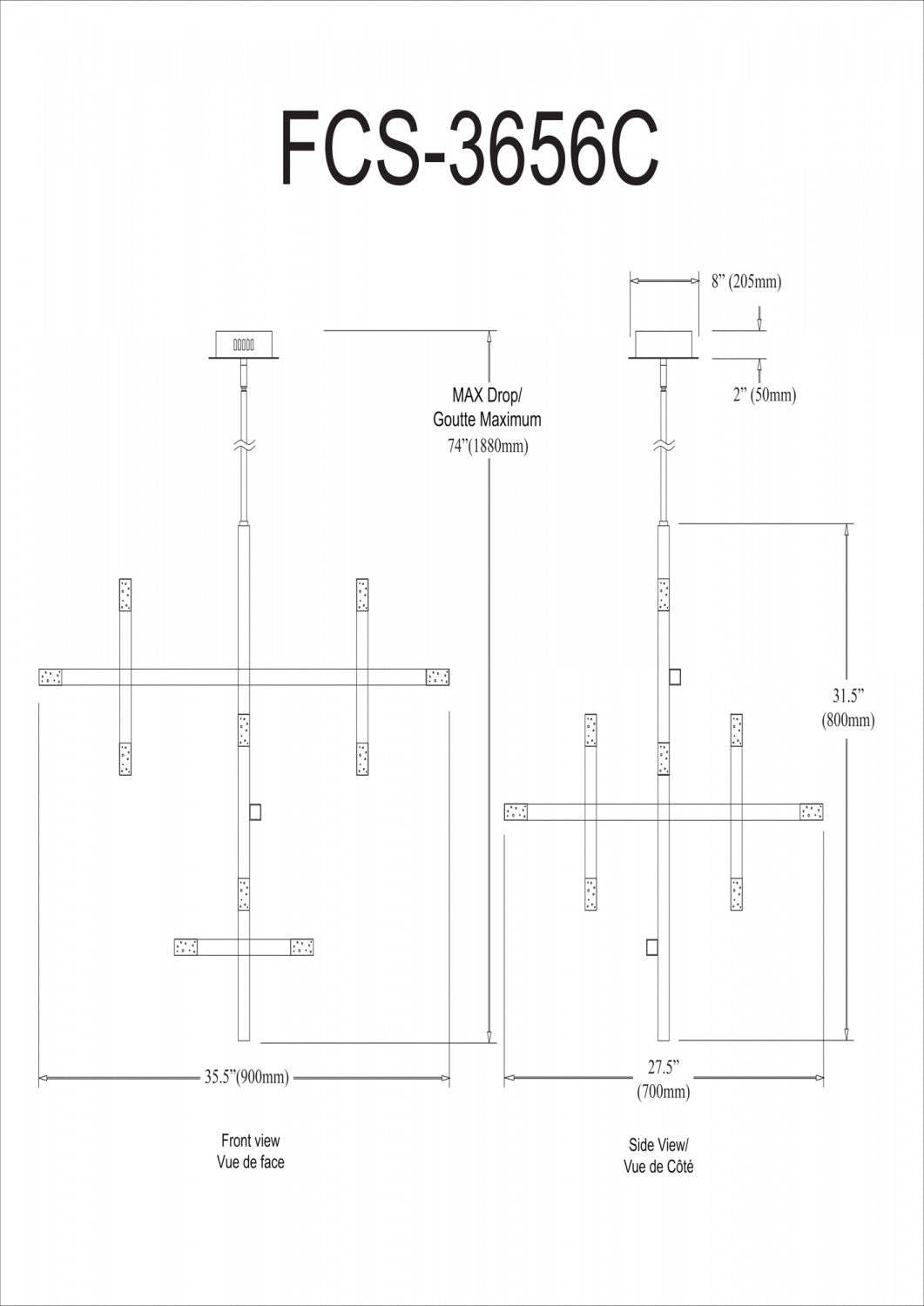 Dainolite Francesca Chandelier 42w Polished Chrome Acrylic Diffuser Lamp|Lustre Francesca de Dainolite en acrylique qui diffuse la lumière, avec fini chromé poli et ampoule de 42 W