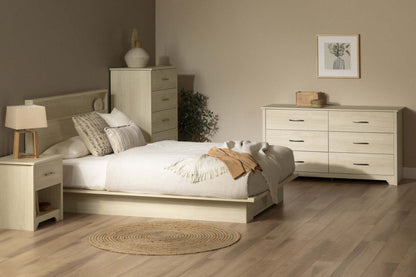 Lit plateforme double Fusion avec tiroir - Chêne blanchi | Lit plateforme double Fusion avec tiroir - chêne blanc