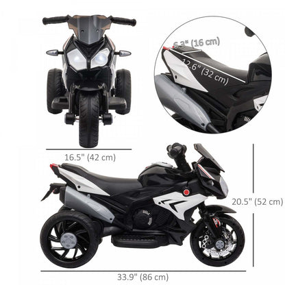Qaba Kids Motorcycle, moto électrique alimentée par batterie 6v avec musique, klaxon, phares, vélo électrique à 3 roues pour enfants, cadeau pour garçons et filles, noir