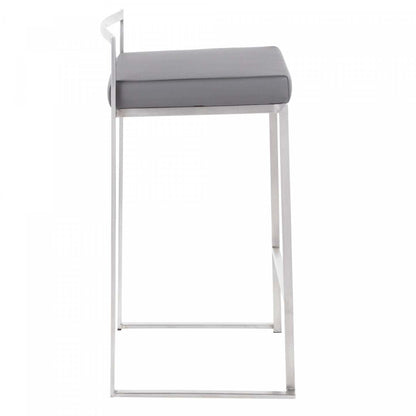 LumiSource Fuji Grey Faux Leather Contemporary Stackable Counter-Height Stool - Set of 2|Tabouret superposable contemporain Fuji de hauteur comptoir en similicuir gris - ensemble de 2